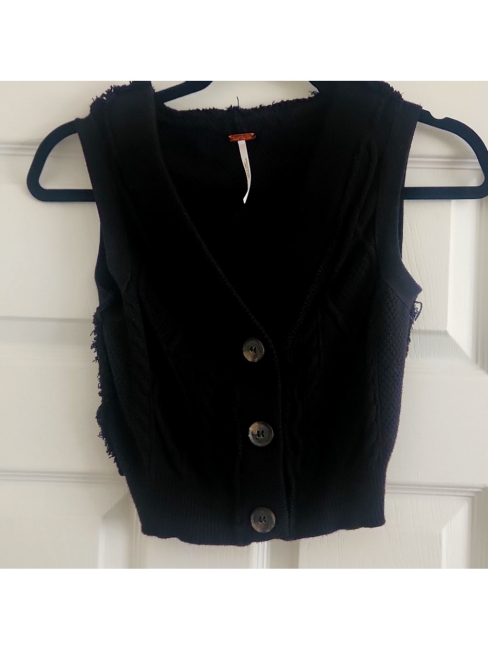 Free People Black Button-Front Knit Crop Vest